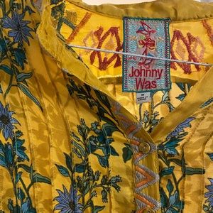 Johnny was yellow and blue flower dress tunic
